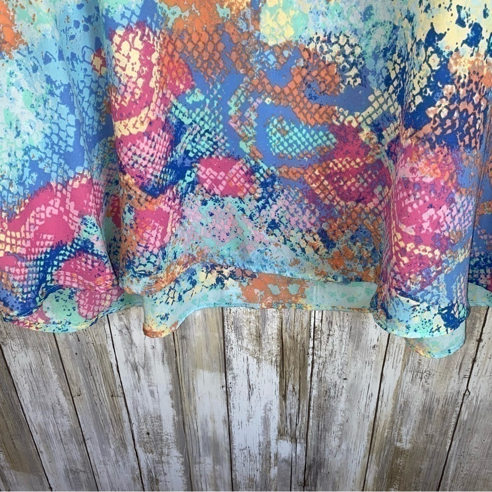 Adrienne Sheer Snake Print Oversized V-Neck Tunic Blouse Blue Pink Size S - Picture 4 of 5